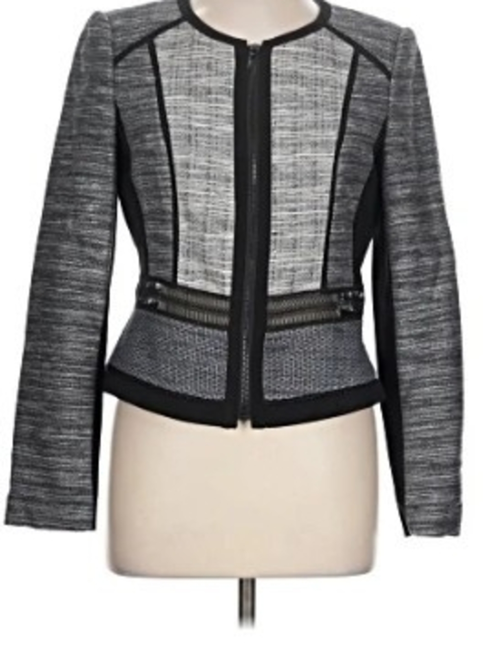 White House Black Market Size 6 Gray and Black Zip-Front Peplum Jacket